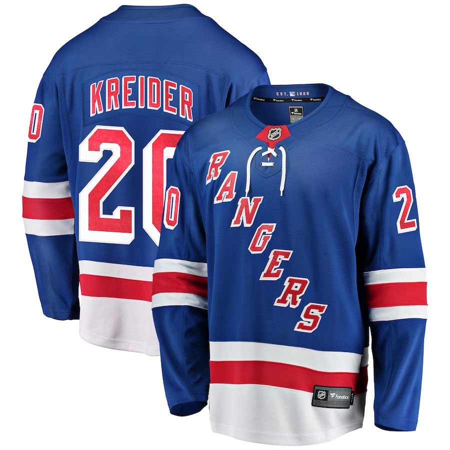 Men New York Rangers 20 Chris Kreider Fanatics Branded Blue Home Breakaway Player NHL Jersey